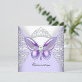 Purple Butterfly Tiara Quinceanera 15th Party Invitation (Standing Front)