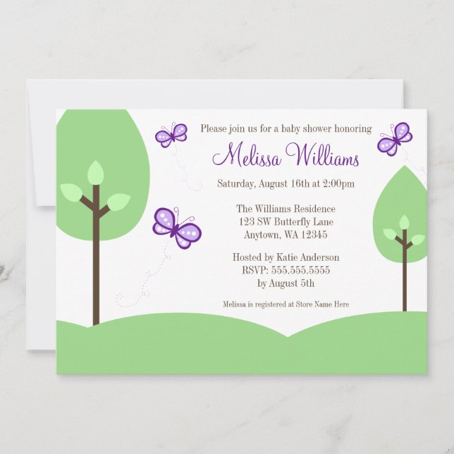 Purple Butterfly Trees Baby Shower Invitations (Front)