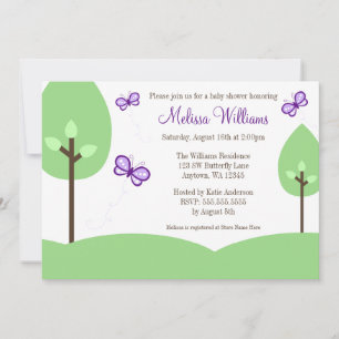 Purple Butterfly Trees Baby Shower Invitations