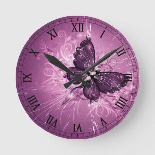 purple butterfly vector art round clock