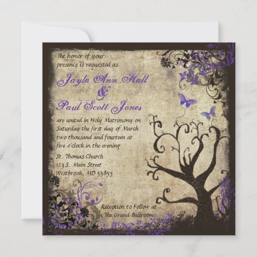 Purple Butterfly Vintage Wedding Invitation