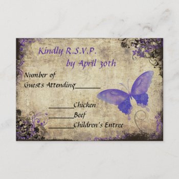Purple Butterfly Vintage Wedding Rsvp Invitation by DaisyLane at Zazzle