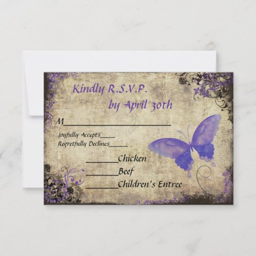 Purple Butterfly Vintage Wedding RSVP Invitation
