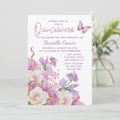 Purple Butterfly Watercolor Floral Quinceañera Invitation (Standing Front)