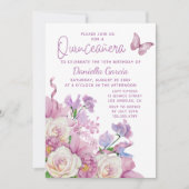 Purple Butterfly Watercolor Floral Quinceañera Invitation (Front)