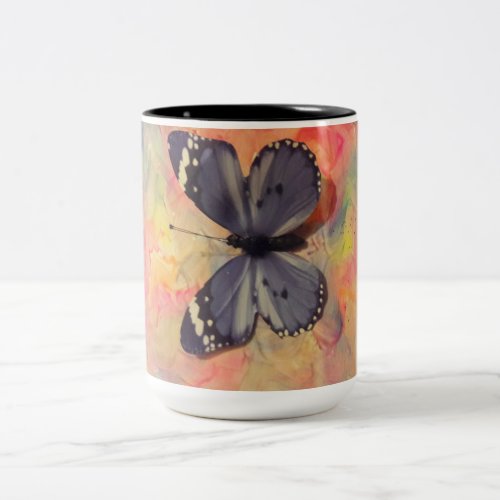 Purple Butterfly Watercolor Two_Tone Coffee Mug