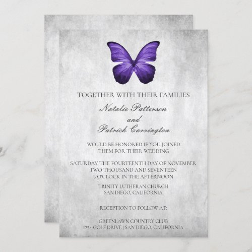 Purple Butterfly Wedding Invitation