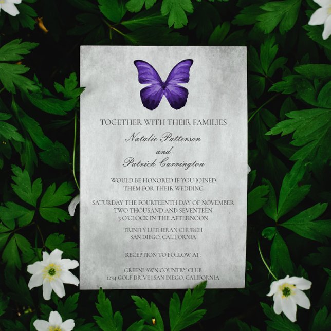 Purple Butterfly Wedding Invitation (Purple Butterfly Wedding Invitation)