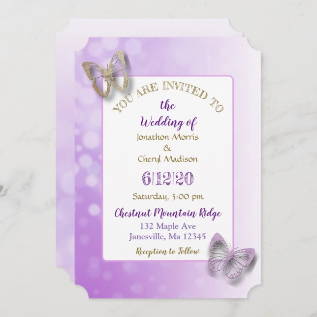Purple Butterfly Wedding Invitations (Front/Back)
