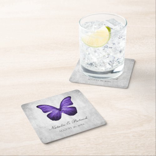 Purple Butterfly Wedding Paper Coasters