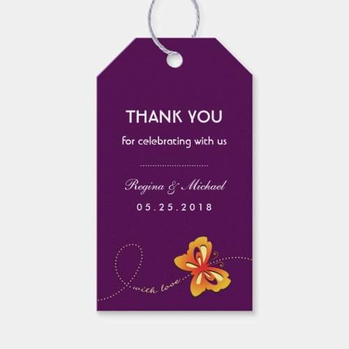 Purple Butterfly Wedding Party Favor Gift Tag