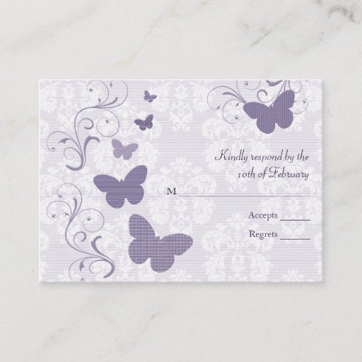 Customizable Purple Butterfly Wedding RSVP Cards Business Cards
