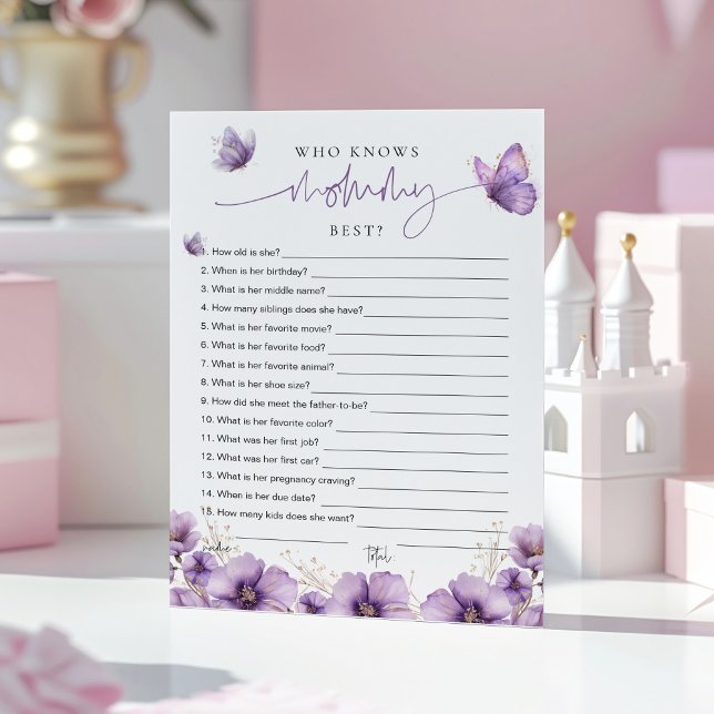 Purple Butterfly Who knows Mommy best? Game Card (Creator Uploaded)