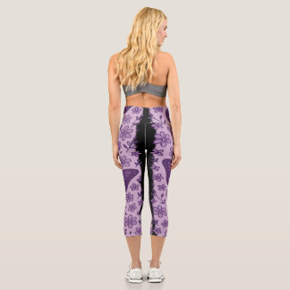 Purple Butterfly with Floral Pattern Capri Leggings