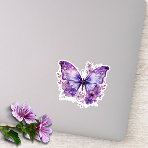 Purple Butterfly with Flowers Sticker