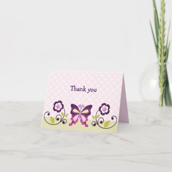 Purple Butterfly With Pretty Flowers Note Cards by Personalizedbydiane at Zazzle