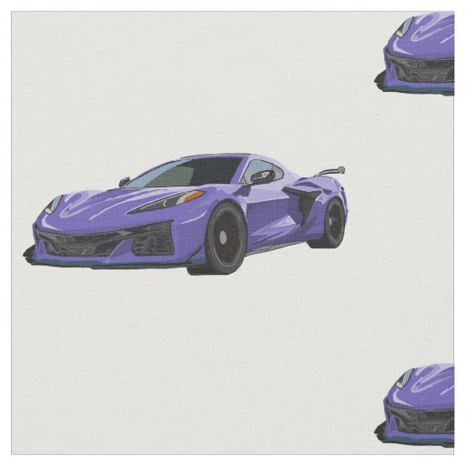 Purple C8 Corvette Hand Drawn Sketch Fabric