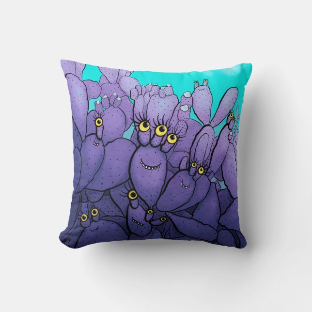 Purple Cactus Funny Succulent Throw Pillow (Front)