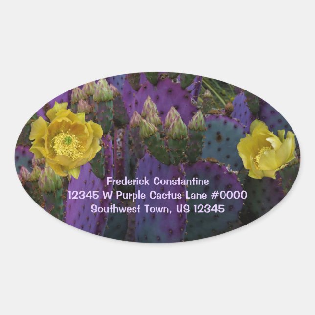 Purple Cactus With Yellow Flowers Address Labels (Front)