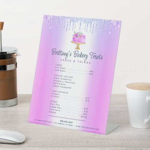 Purple Cake Bakery Glitter Drips Menu Price List Pedestal Sign