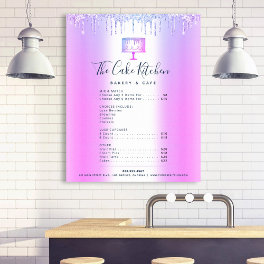 Purple Cake Bakery Glitter Drips Menu Price List Poster