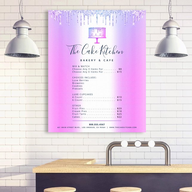 Purple Cake Bakery Glitter Drips Menu Price List Poster (Creator Uploaded)