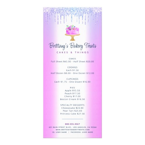 Purple Cake Bakery Glitter Drips Pastry Chef Menu