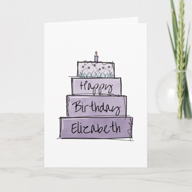 Purple Cake Birthday Card (Front)