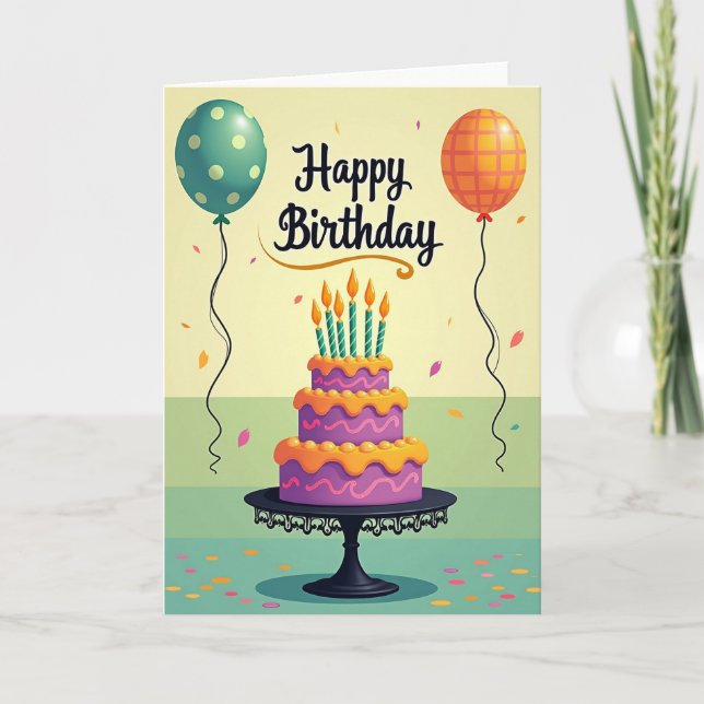 Purple Cake Birthday Card (Front)