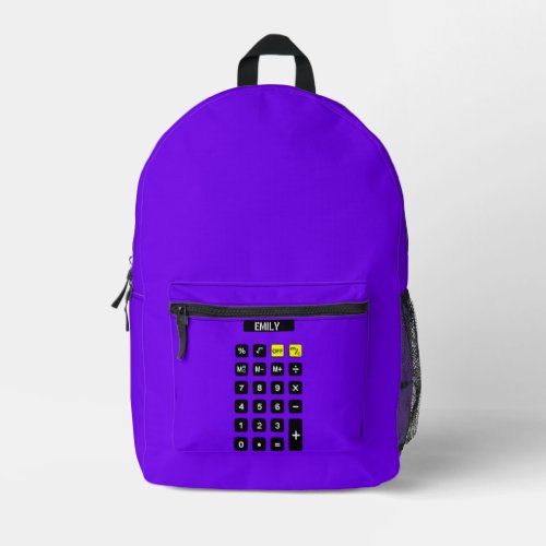Purple Calculator With Name  Printed Backpack