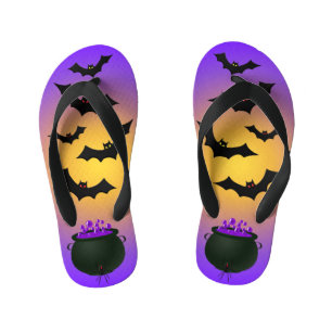 Purple Caldron and Bats Kid's Flip Flops