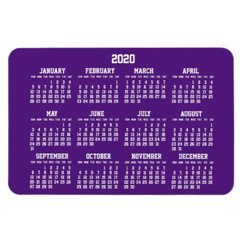 Purple Calendar 2020 Large Flexible Magnets