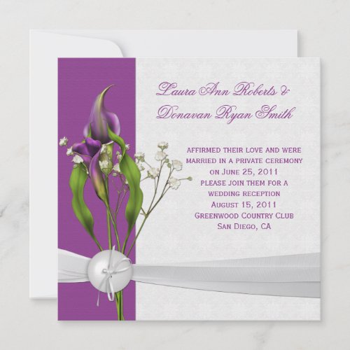 Purple Calla Lilies White Damask Post Wedding Announcement