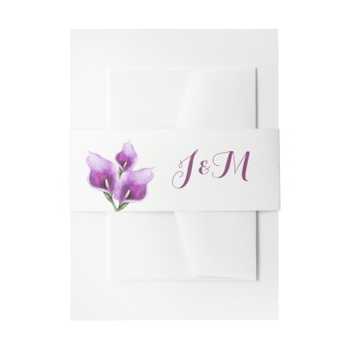Purple Calla Lillies Monogram Floral Wedding Invitation Belly Band