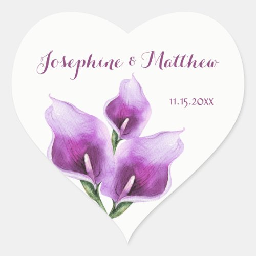 Purple Calla Lillies Watercolor Wedding Stickers