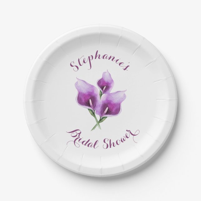Purple Calla Lily Floral Bridal Shower Paper Plates (Front)