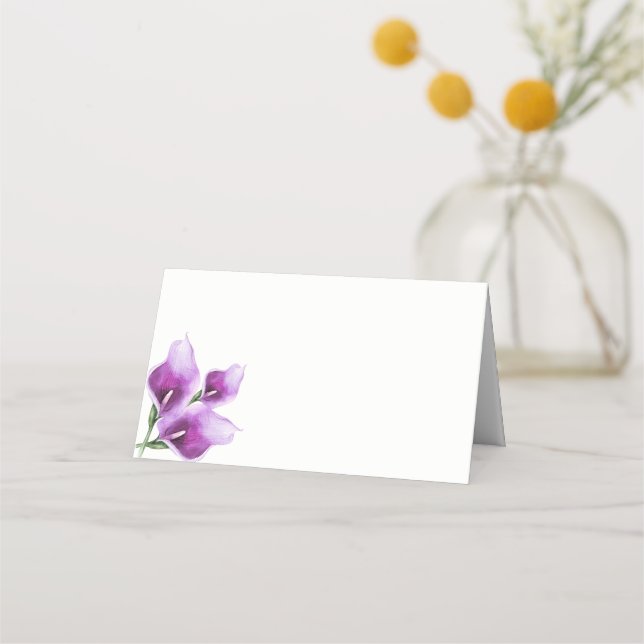 Purple Calla Lily Floral Watercolor Wedding Place Card (Front)
