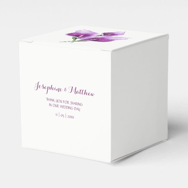 Purple Calla Lily Floral Wedding Favor Boxes (Front Side)