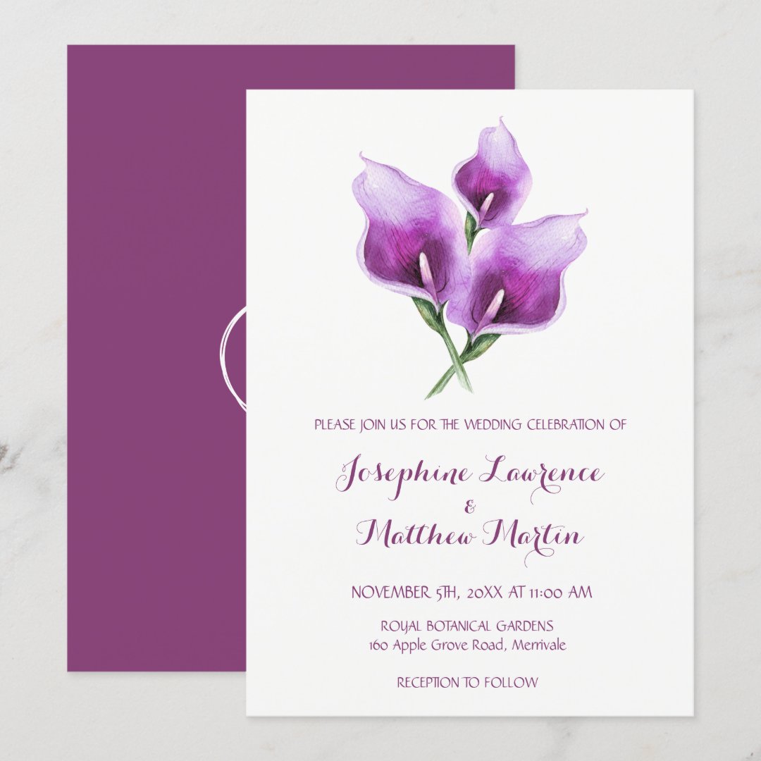 Purple Calla Lily Monogram Wedding Invitations | Zazzle