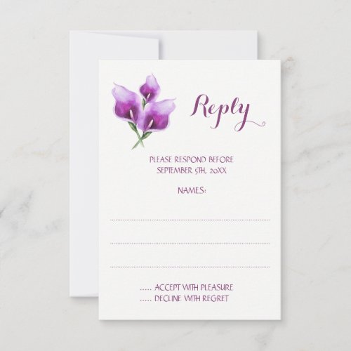 Purple Calla Lily Monogram Wedding Reply Cards