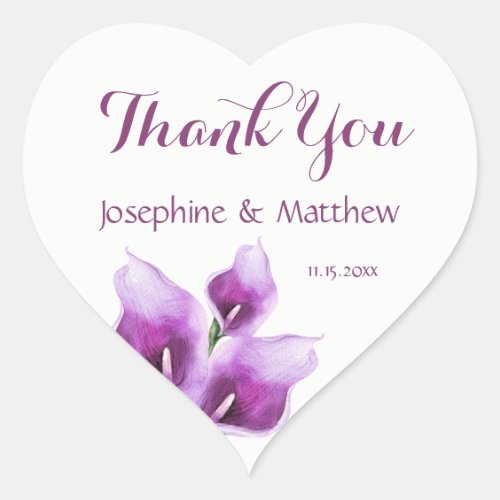 Purple Calla Lily Watercolor Wedding Thank You Heart Sticker