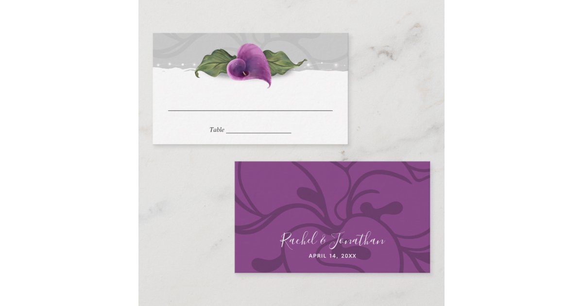 Purple Calla Lily Wedding Elegant Floral Place Card | Zazzle