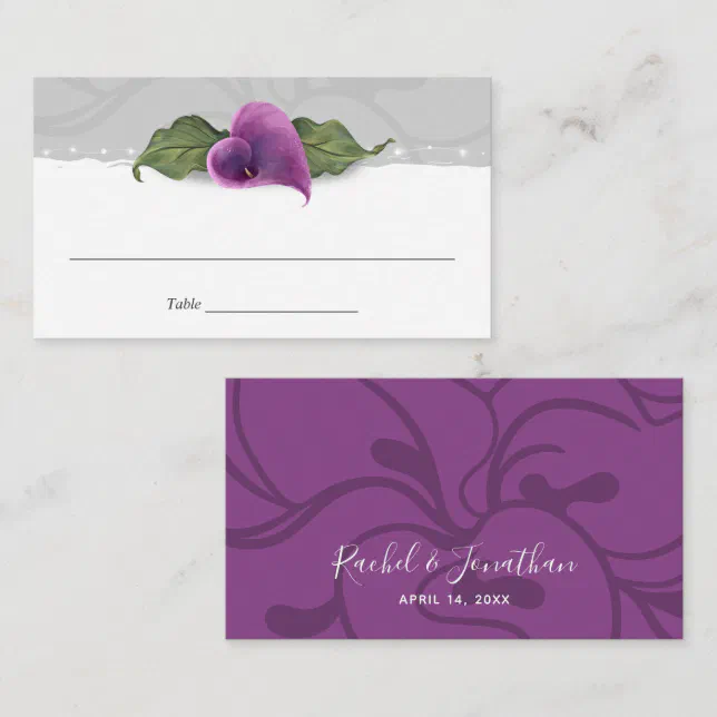 Purple Calla Lily Wedding Elegant Floral Place Card | Zazzle