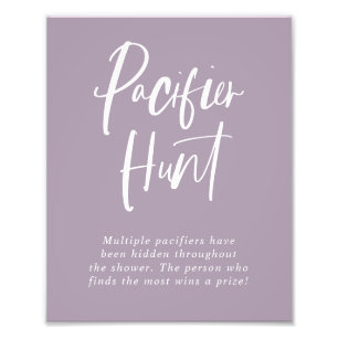 Purple Calligraphy Pacifier Hunt Baby Shower Sign