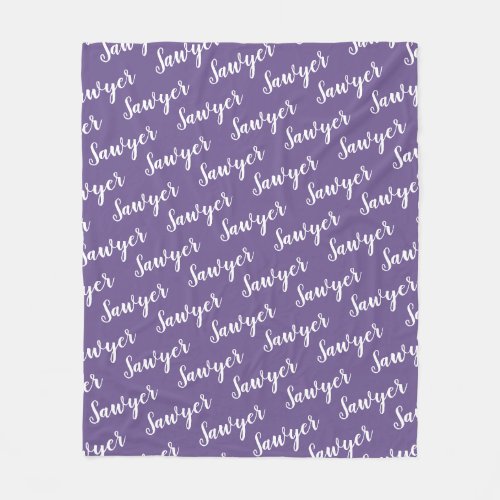 Purple Calligraphy Personalized Repeat Name Fleece Blanket