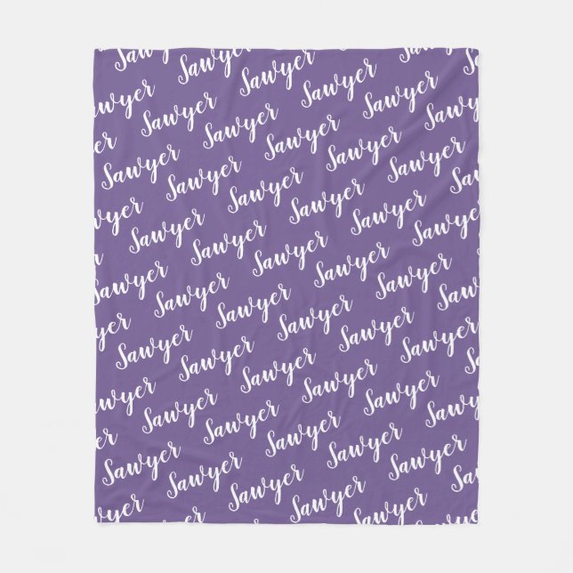 Purple Calligraphy Personalized Repeat Name Fleece Blanket (Front)