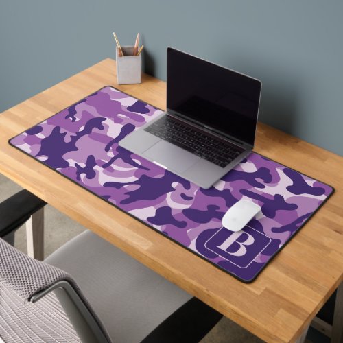 Purple Camo Personalized Girly Monogram Camouflage Desk Mat