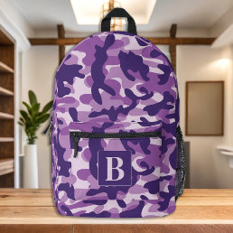 Purple Camo Personalized Girly Monogram Camouflage Printed Backpack