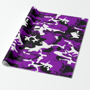 purple camouflage black white camo wrapping paper