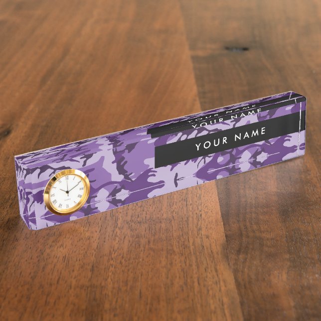 Purple Camouflage, Military, Army Desk Name Plate (Side)